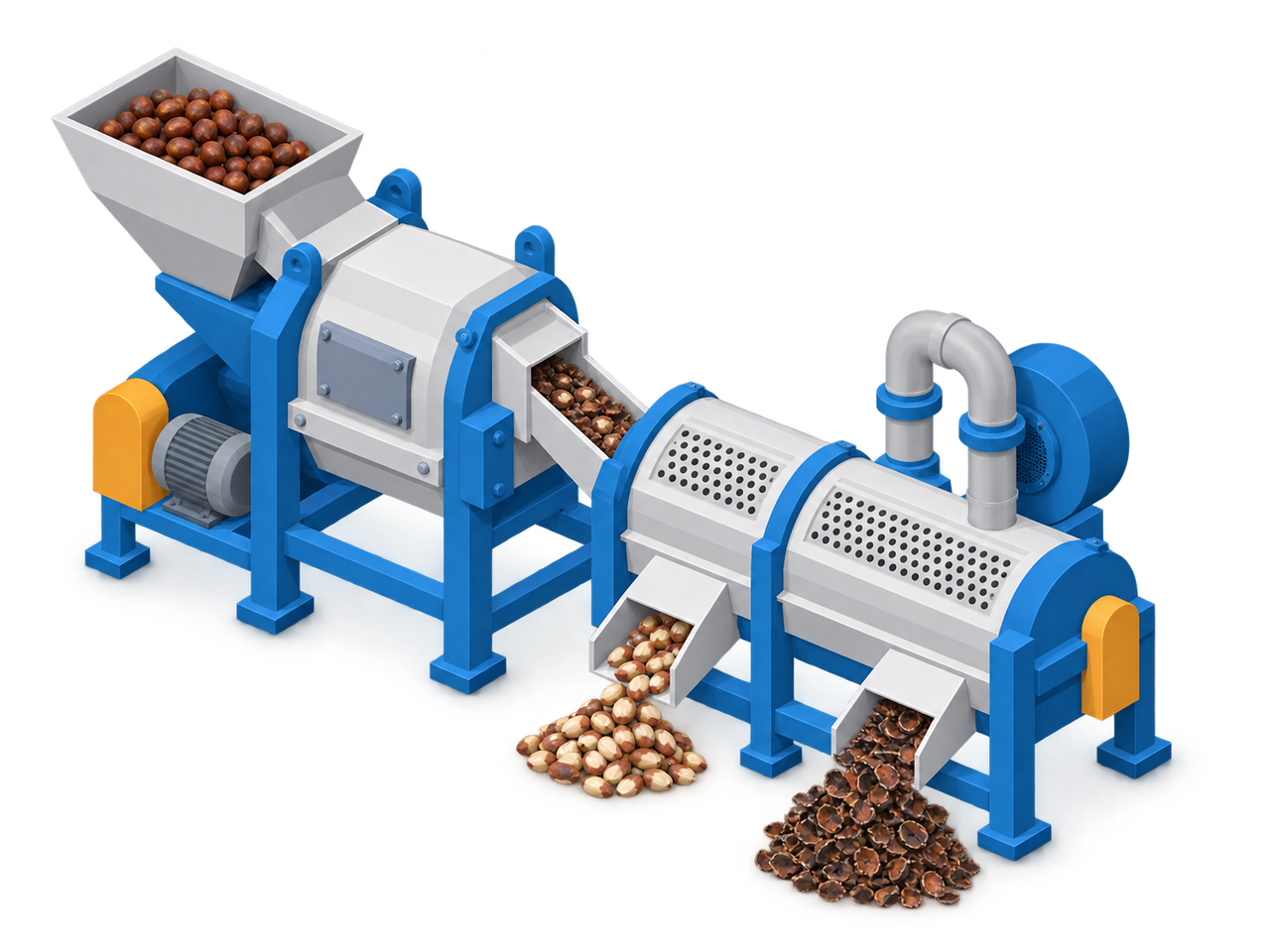 Illustration of nut cracking and shell separation equipment