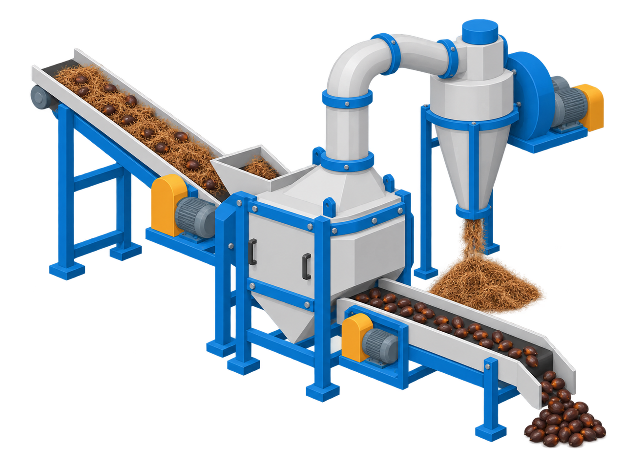 Illustration of fibre and nut separation equipment