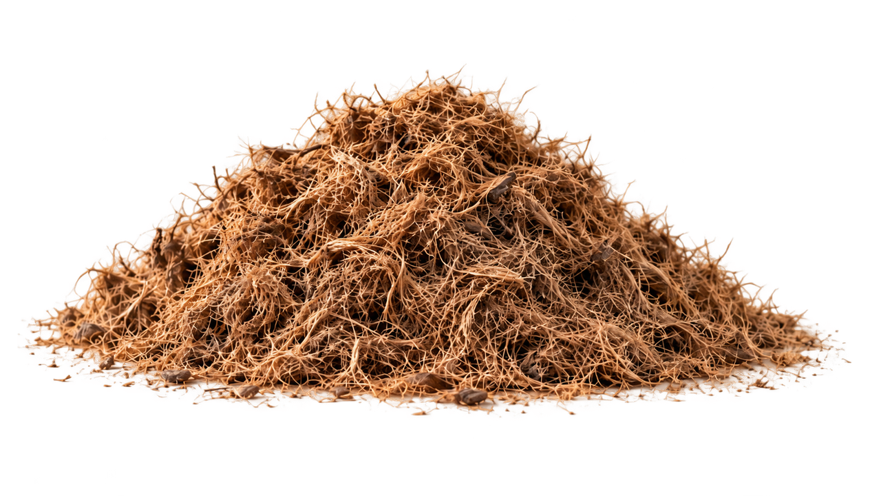 Illustrative pile of palm mesocarp fibre